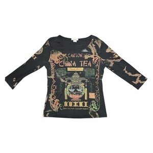 Dressbarn Vintage Y2k Graphic Print Long Sleeve Top